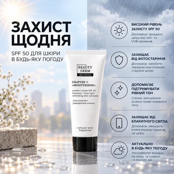 SKIN FICTION Comfort Cream SPF 50 with Niacinamide & Pomegranate Extract, 50 ml